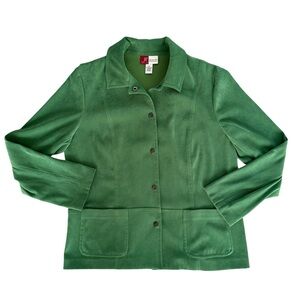 Vintage JM Collection Green Faux Suede Button Down Jacket